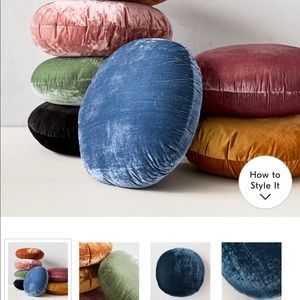 West Elm round velvet pillows